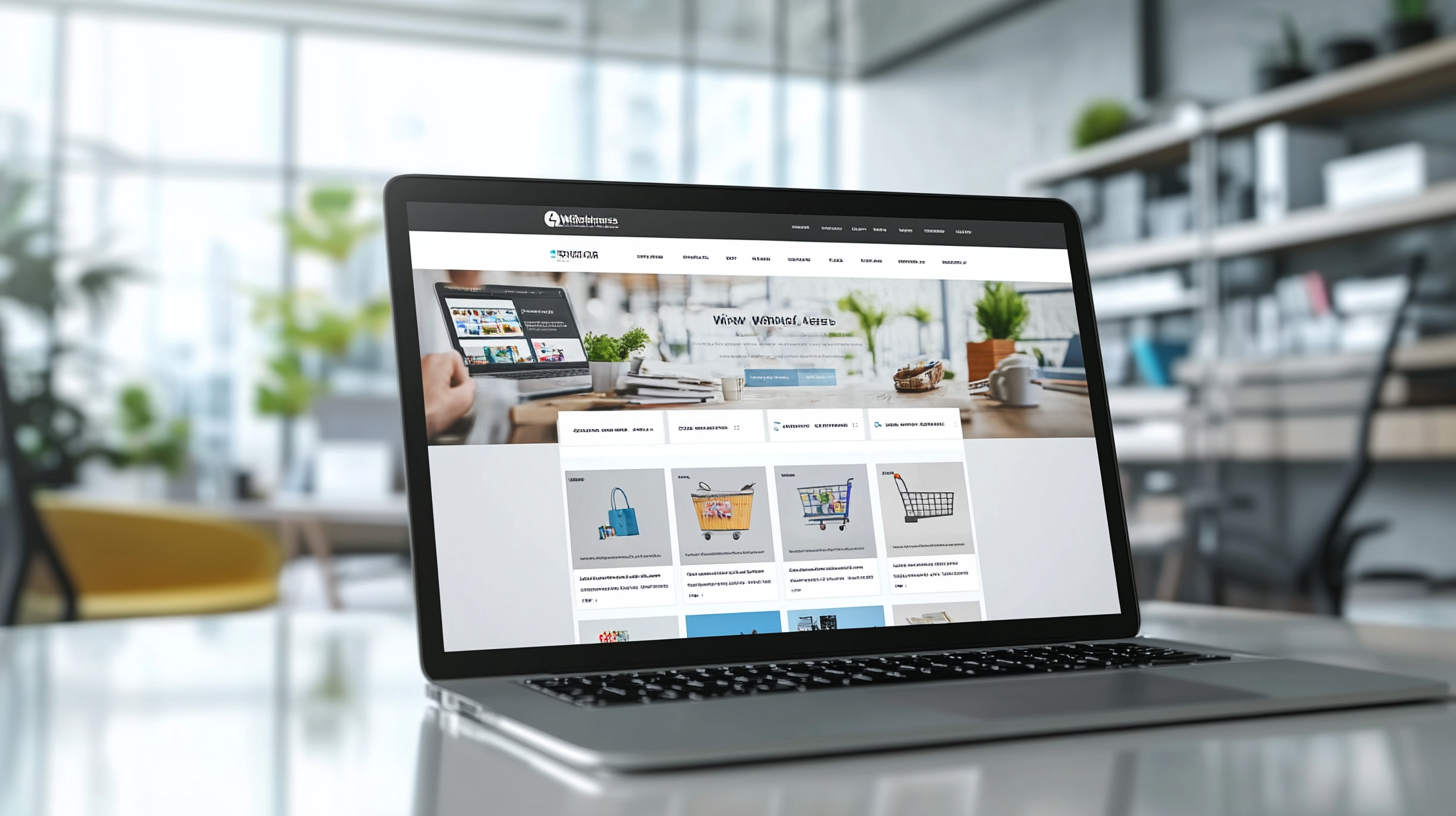 Laptop displaying a busy e-commerce homepage in a modern office, illustrating seamless user experience and high uptime.