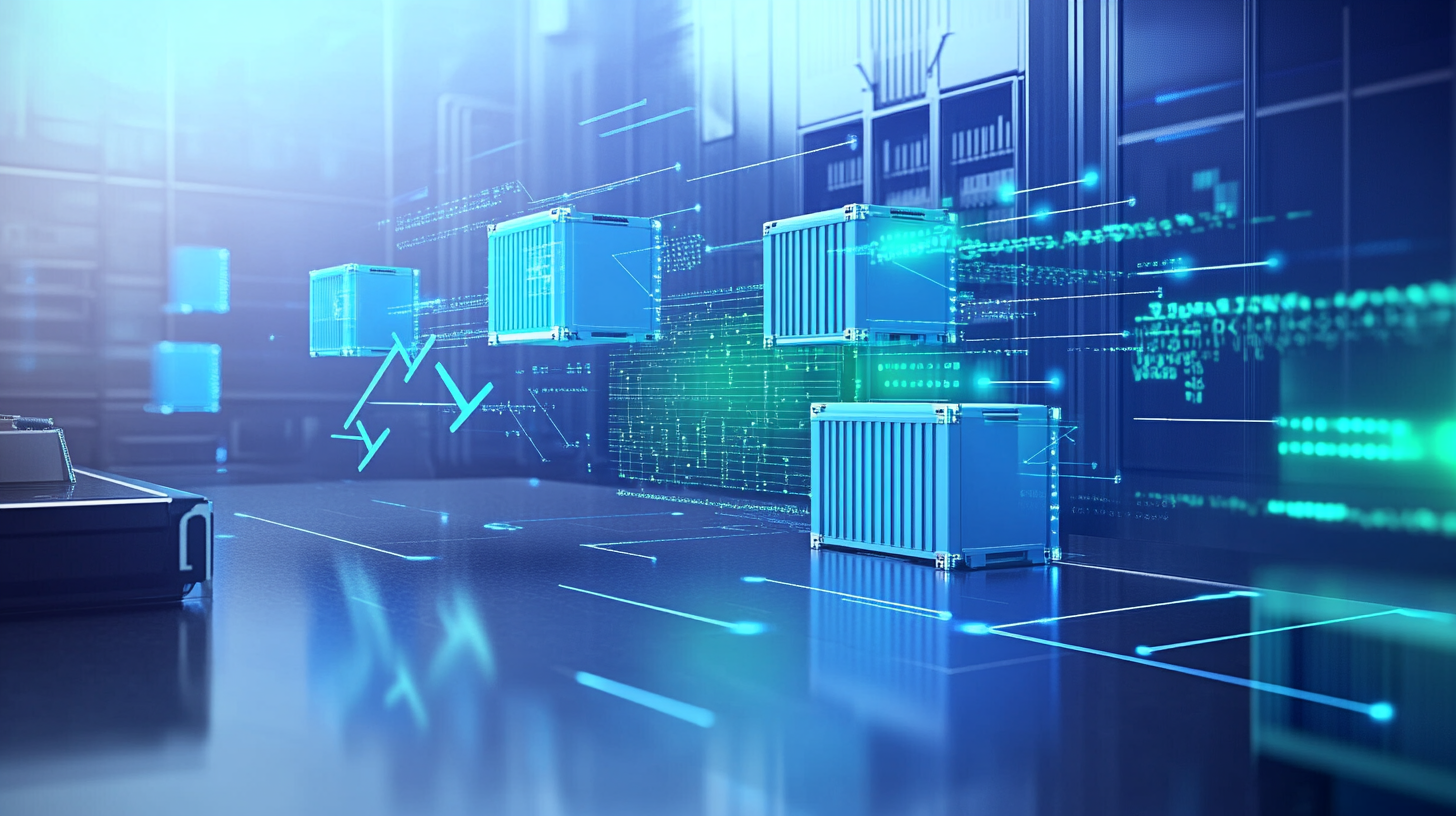 Futuristic cloud workspace showing containerized applications with dynamic arrows symbolizing crash-only restarts and blue-green deployment.