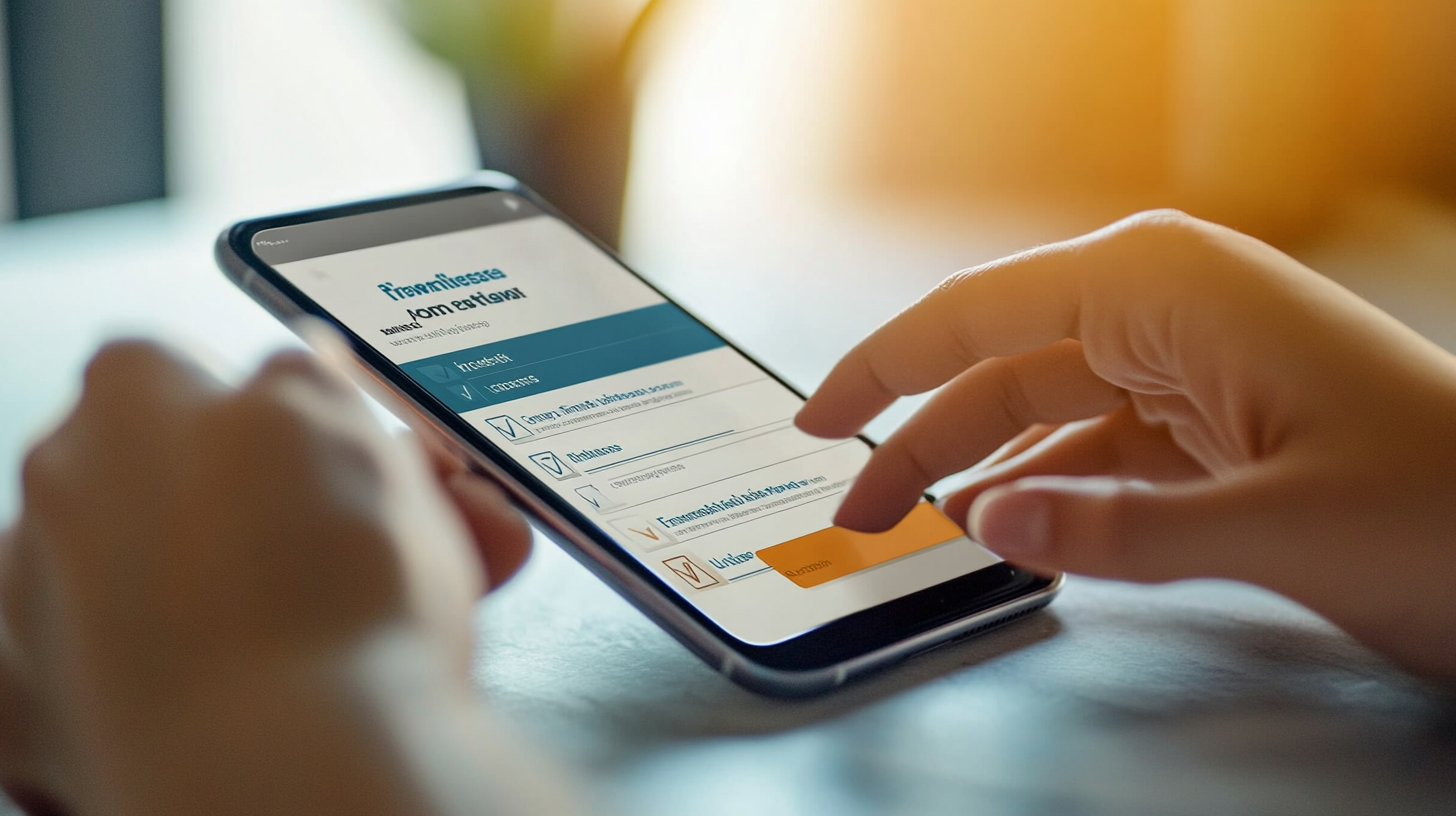 User interacting with a smartphone registration form featuring a dynamic password strength meter and instant feedback.